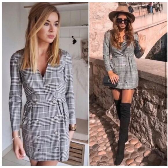 ZARA BLOGGER FAVORITE PLAID BLAZER DRESS - Picture 1 of 13